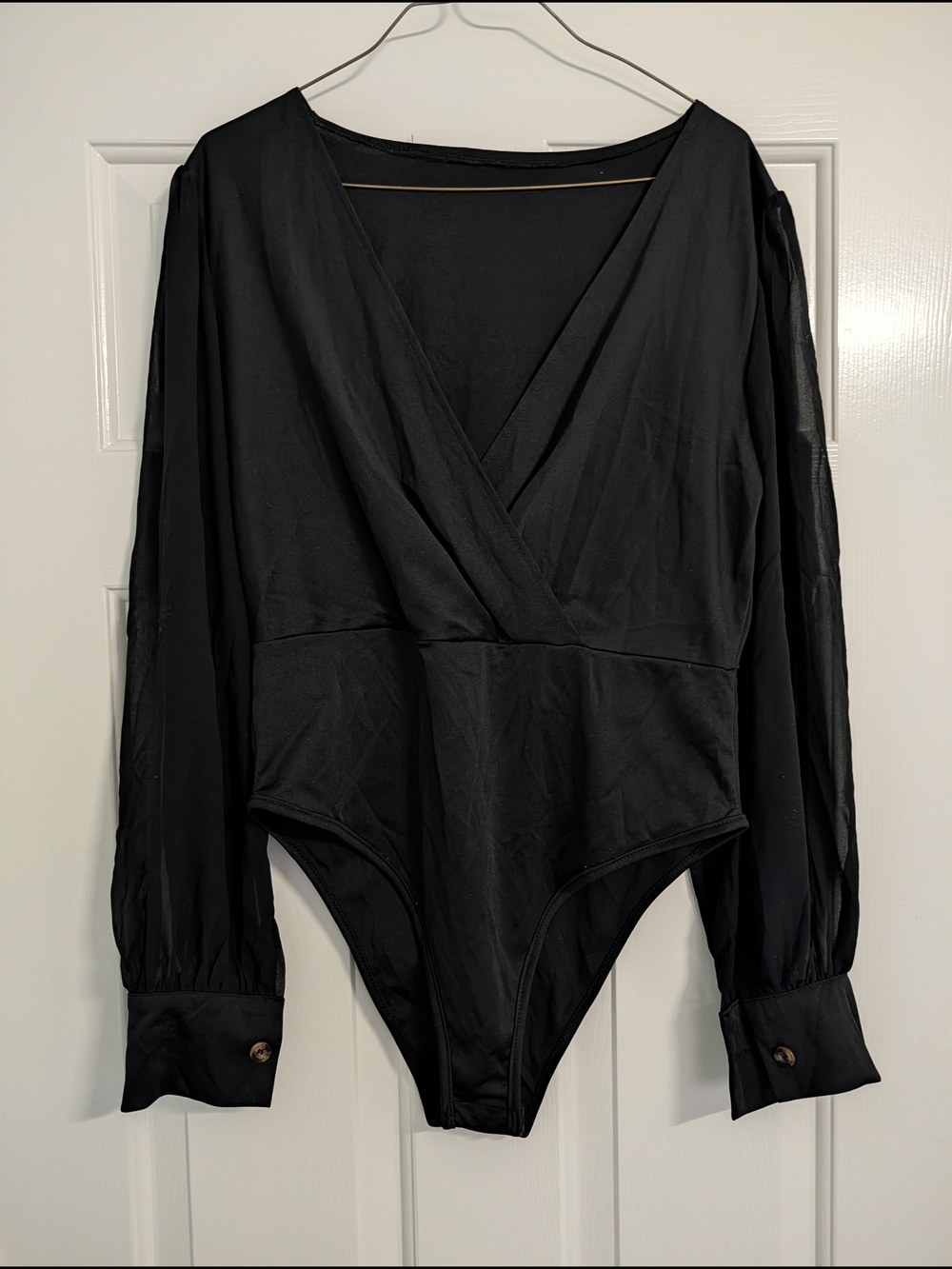 Black Long-Sleeve Wrap Bodysuit